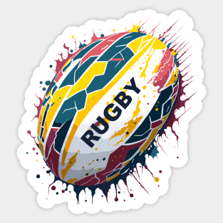 Multicolored rugby ball with paint drops explosion Sticker